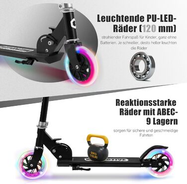Самокат дитячий Roller 2-колісний, складаний, з LED підсвіткою коліс, регульована висота, чорний, для хлопчиків та дівчаток 3-12 років