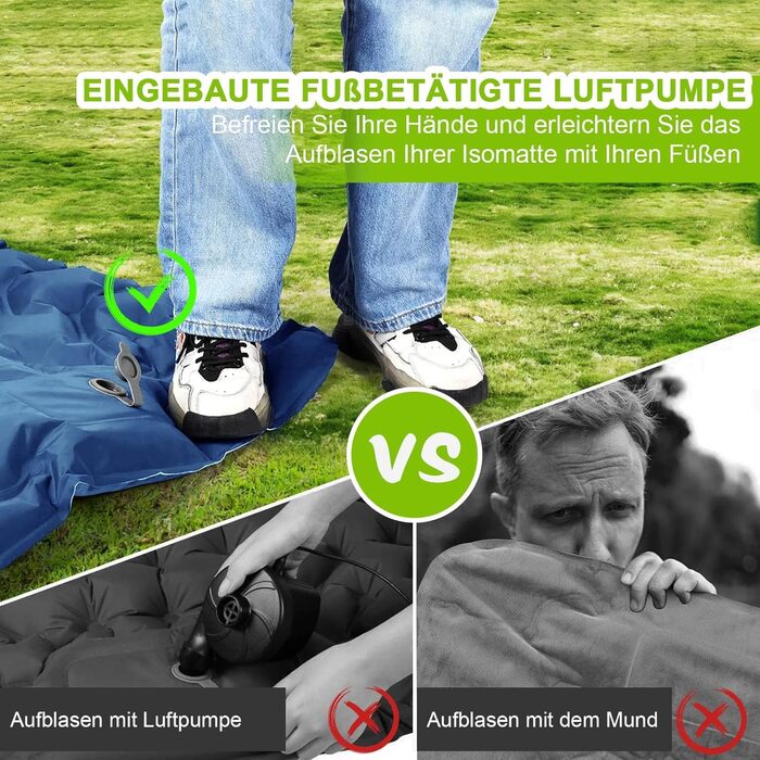 Каремат туристичний самонадувний Cunbayi з інтегрованими подушками та насосом. Підходить для кемпінгу, походів, пляжу та подорожей. Синій колір.