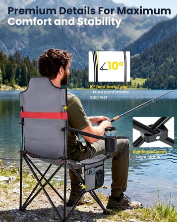 Складане кемпінгове крісло YEAUPE PRO X-Large, посилене, комфортне з м'якою підкладкою, витримує до 150 кг