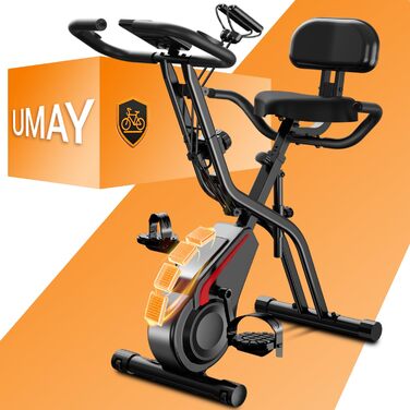 Ергометр UMAY Hometrainer 5-в-1: Велотренажер складаний для дому, магнітний опір, пульсометр, LED-дисплей, до 136 кг, чорний