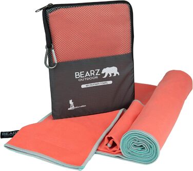Набір рушників BEARZ Outdoor з мікрофібри (120x60см + маленьке рушник для обличчя) - Легкі, швидковисихаючі рушники для пляжу, подорожей, спорту та кемпінгу - Мікрофібра, блакитний (кораловий)