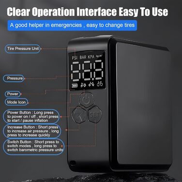 Електрична міні-помпа MIOLOE з LCD-манометром, 150 PSI, портативний компресор для велосипедних шин, авто, м'ячів, акумулятор 2400 мА·год, зарядка Type-C