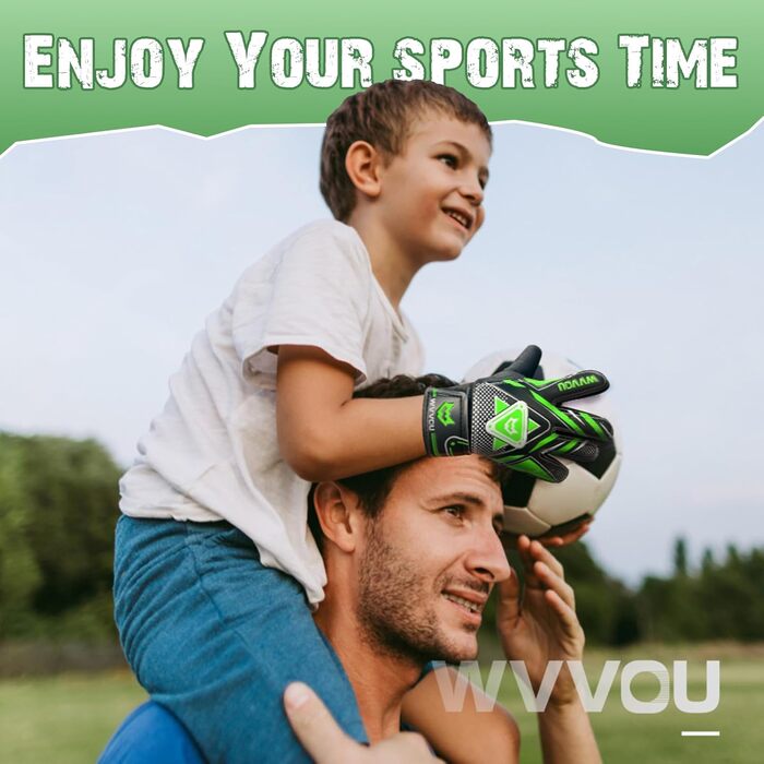 Воротарські рукавички WVVOU для дітей та підлітків, футбольні, з подвійним захистом, зручні, зелені