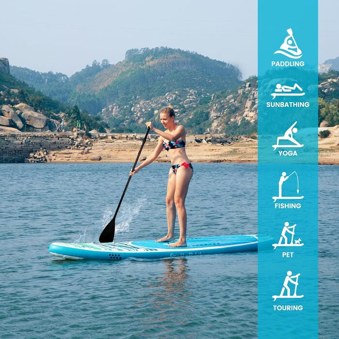 Надувна SUP-дошка FunWater для дорослих, комплект: весло, насос, рюкзак, шнур, водонепроникна сумка, для серфінгу та океану