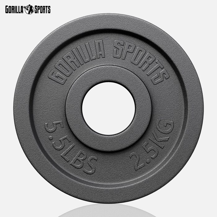 Олімпійські диски для штанги GORILLA SPORTS, чавунні, 1,25–30 кг, 50 мм, окремо чи комплект, для тренувань
