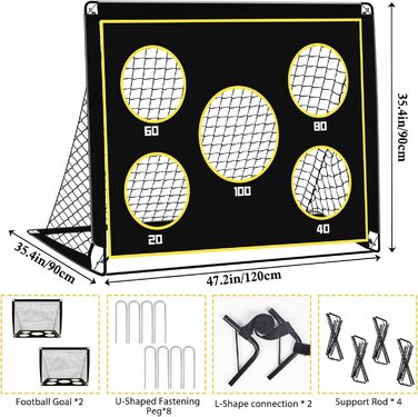 Дитячі ворота для футболу, 2-в-1 Pop-Up ворота, складані, для саду, на вулицю, з чохлом, 120x90 см, чорний