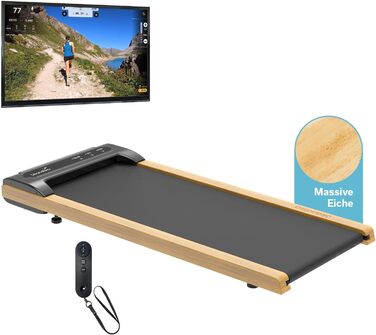 Бігова доріжка Skandika Walking Pad Nordik для дому, 6/12 км/год, LED-дисплей, пульт, регулювання нахилу, фітнес для офісу, натуральний дуб