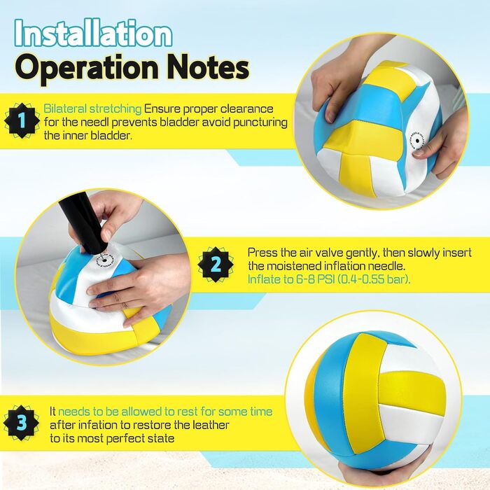 Волейбольний м'яч для пляжу та залу: тренувальний, розмір 5, з рюкзаком та насосом