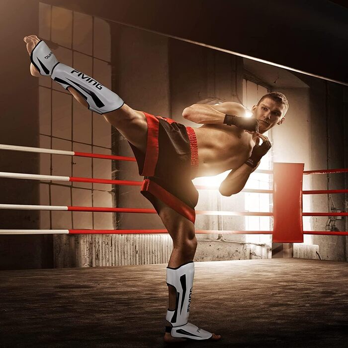 FIVING Захист гомілки для MMA та тайського боксу з підйомником, регульований, з амортизацією, для тхеквондо і змішаних єдиноборств, для тренувань і спарингів