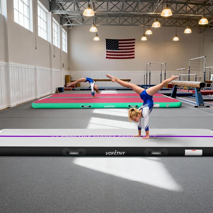 Гімнастичний надувний мат VOFiTNY товщиною 10/20 см для дому, парку та води. Розміри: 3/4/5/6 м. Підходить для йоги, акробатики та тренувань. Кольори: фіолетовий/чорний