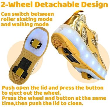 Роликові черевики для дітей з LED-підсвіткою, білі, регульовані, для занять спортом на відкритому повітрі (35 EU, Gold)