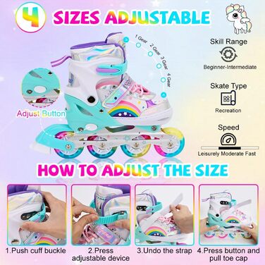 Дитячі ролики Kinder для дівчаток, регульовані, 4 розміри, для використання в приміщенні та на вулиці