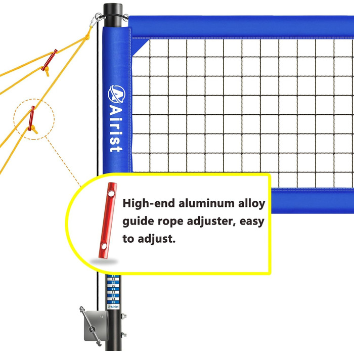 Волейбольна сітка Airist Heavy Duty для вулиці з системою проти провисання, регульовані алюмінієві стійки, професійний волейбольний комплект для двору та пляжу, сумка для перенесення (Блакитний)