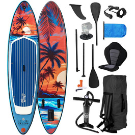 Надувний SUP-борд BRST Tropic | Комплект для станд-ап паддлбордингу | 320x81x15 см | 6 дизайнів | 5 років гарантії | з аксесуарами | 2-в-1: SUP та каяк | кріплення для Action Cam, фіксатор для ноги, насос, рюкзак (Sunset)