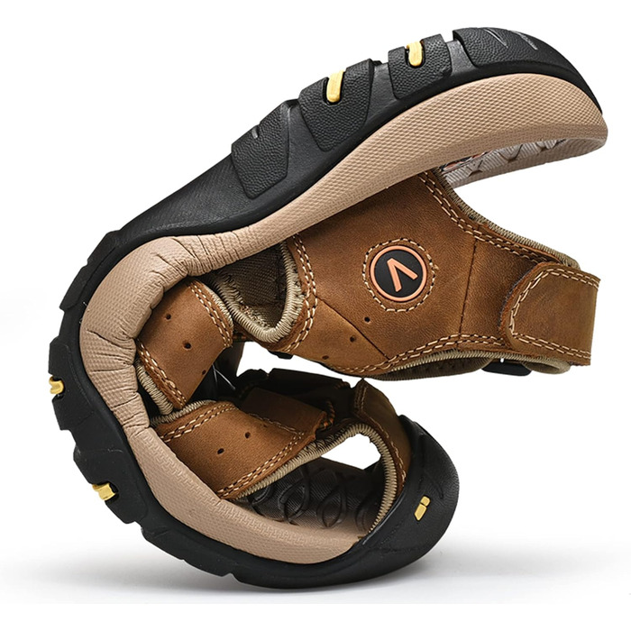 Чоловічі сандалі з натуральної шкіри для пляжу, піших прогулянок та активного відпочинку. Легкі, дихаючі сандалі для літа та риболовлі (46 EU, Коричневий/Червоний)