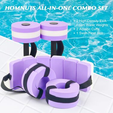 Водні гантелі HOMNUTS з високощільного матеріалу, комбінований набір для водних вправ, плавальний пояс і манжети для фітнесу та тренувань у воді