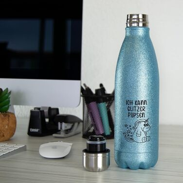 Термобутилка з нержавіючої сталі з глітером, бірюзова, BPA-free, подарунок