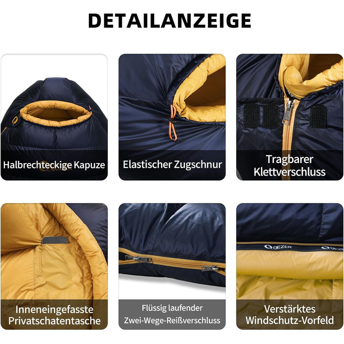 Спальник зимовий Daunenschlafsack з графеновим покриттям, -24°C, 1500г пуху, темно-синій - для кемпінгу, туризму та трекінгу