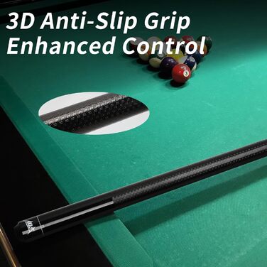 AKLOT Більярдний кий 58' - канадський клен, 13 мм шкіряна вершина, 3D ручка, преміум якість, для професійних гравців, чорний (540г)