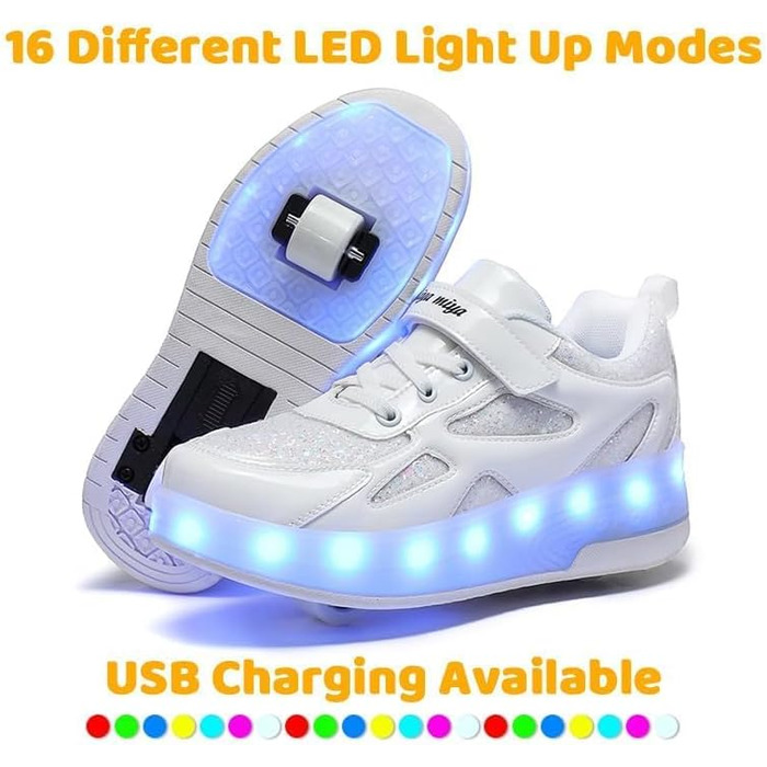 Роликові черевики для дітей з LED-підсвіткою, білі, 31 EU (для хлопчиків та дівчаток)