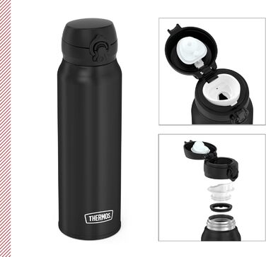 Термос-пляшка THERMOS Ultralight 750 мл чорна матова, з безпечною кришкою, тримає тепло 10 годин/холод 20 годин, нержавіюча сталь, без BPA, для води та напоїв, підходить для посудомийної машини