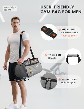 Спортивна сумка SKYSPER 35L з відділенням для взуття та мокрих речей - для фітнесу, спорту, подорожей (сіра)