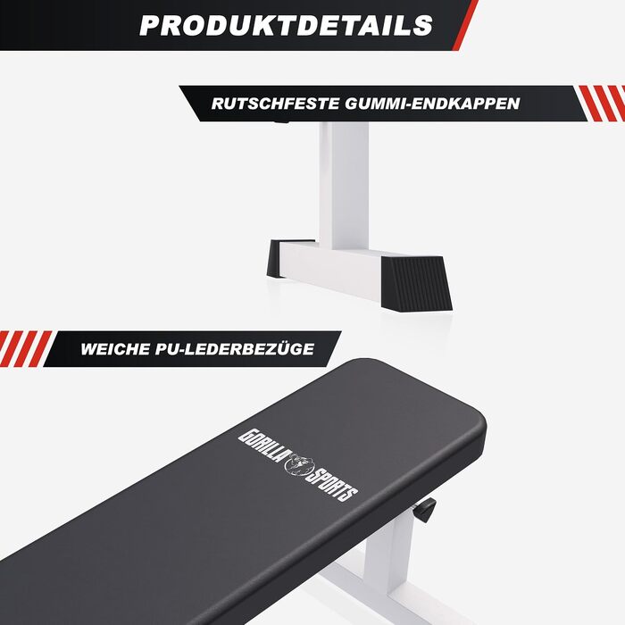 Регульована лава для жиму Gorilla Sports, 4 рівні висоти, до 200 кг, сталева рама, біла
