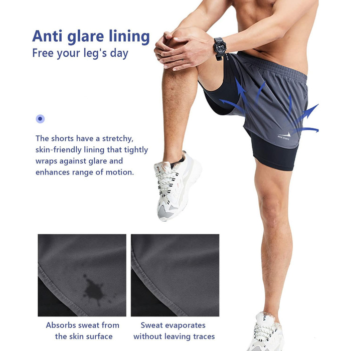 Чоловічі бігові шорти 2 в 1, спортивні шорти для тренувань, марафону, бігу на відкритому повітрі, чорного кольору / з петлею для рушника, XXL