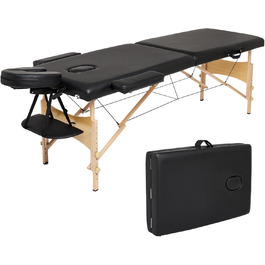 Мовбільна масажна кушетка Mondeer з 2 зонами, регульована по висоті, складана з дерева, для салону краси, з підголовником та підлокітниками, чорна