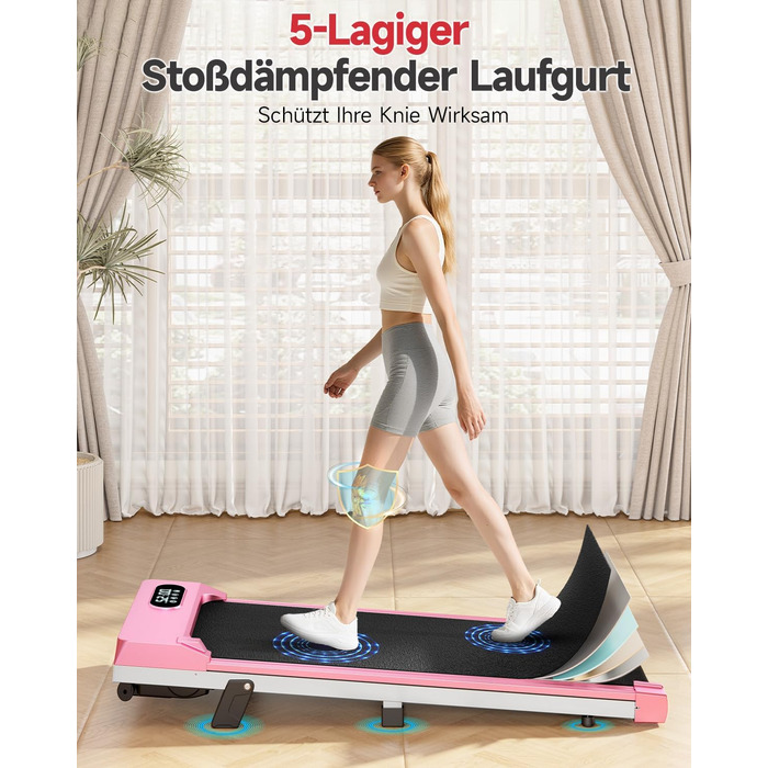 Walking Pad для дому HomeFitnessCode: електричний біговий килимок з нахилом, 1-8 км/год (Рожевий)