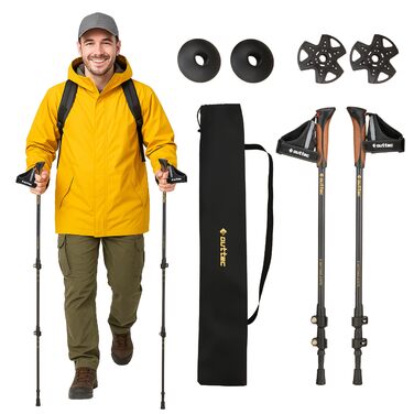 Трекінгові палиці для скандинавської ходьби Nordic Walking, ультралегкі односекційні палиці з гумовими наконечниками для жінок та чоловіків (Чорний, 110/115 см)