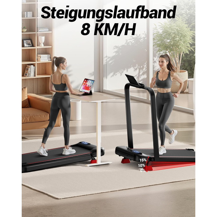 UMAY Бігова доріжка з нахилом 15%, біговий килимок для дому, складаний, з трійною амортизацією та пультом дистанційного керування, максимальне навантаження 136 кг, нахил 15%