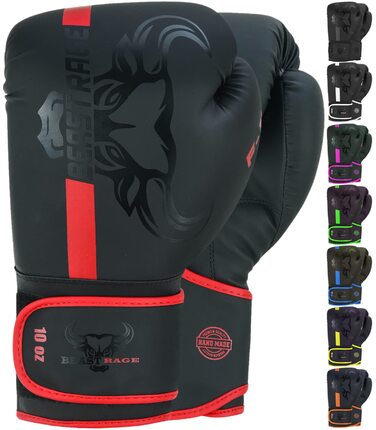 Боксерські рукавички BEAST RAGE для боксу, кікбоксингу та муай-тай (12oz, червоні) - чоловічі та жіночі, для тренувань та боксерського мішка