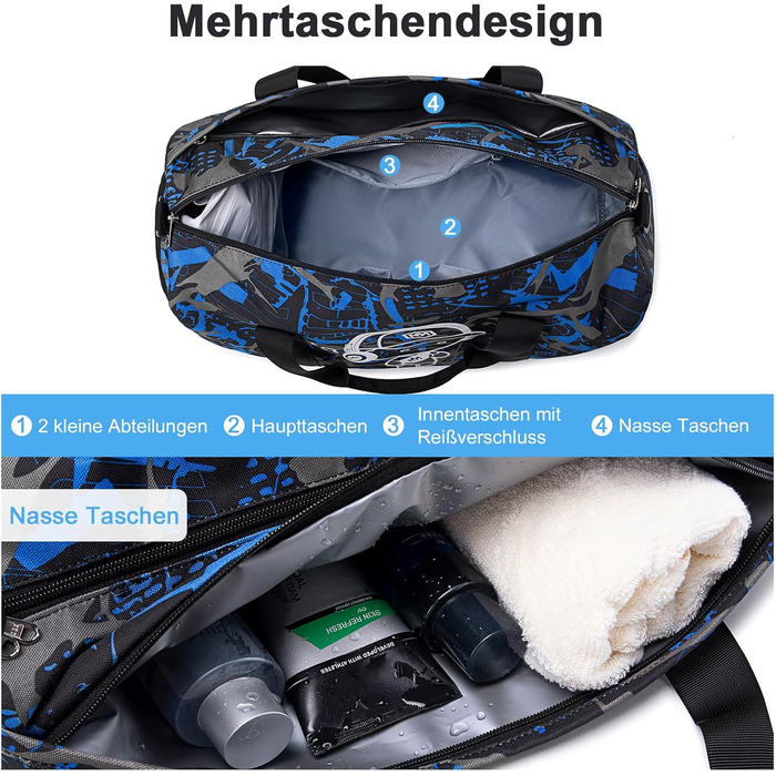 Спортивна сумка для дітей з відділенням для взуття та мокрих речей. Дитяча пляжна сумка для хлопчиків та дівчаток. Сумка для плавання, подорожей, фітнесу (Принц Graffiti Blue)