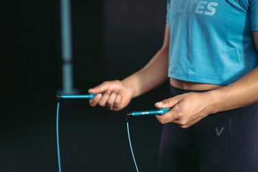 Стрибальний канат Velites Fire 2.0 з алюмінію для кросфіту, HIIT та боксу, з кульковими підшипниками та додатковим чохлом, синій