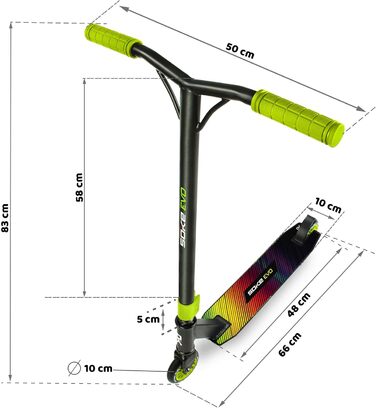 SOKE Evo: Скутер для екстремального катання в скейтпарку – підшипники ABEC-9 Carbon, сталевий Y-образний кермо з TPR-покриттям, алюмінієва дека (зелений)