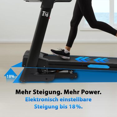 Біговий тренажер AsVIVA T16 Profi: 18 км/год, 4 PS, 18% нахил, складний, Bluetooth, до 150 кг, для кардіотренувань вдома