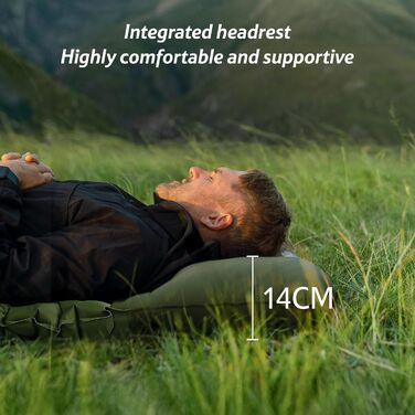 Килимок для кемпінгу Naturehike, Ultraleichte Aufblasbare Schlafmatten, вбудований насос, для велосипеда, походу, намету, початковий рівень (Army Green, одинарний)