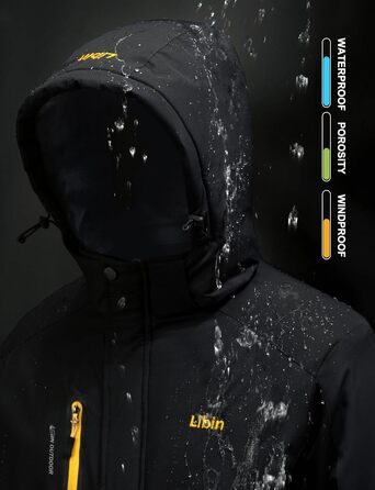 Зимова куртка Libin для чоловіків: тепла, водонепроникна, дихаюча, для катання на сноуборді та туризму. Чорний колір, розмір L