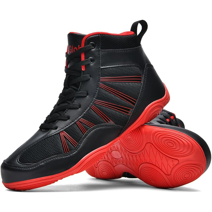Боксерські черевики чоловічі хай-топ, професійні для тренувань, чорно-червоні (42 EU)