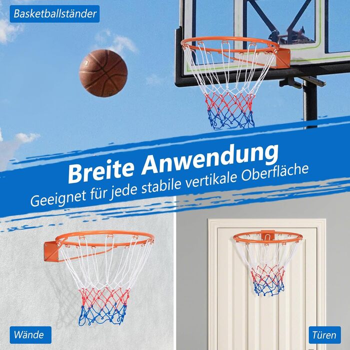 Баскетбольне кільце Gymax Ø 45/37 см з сіткою та кріпленням для вулиці та залу