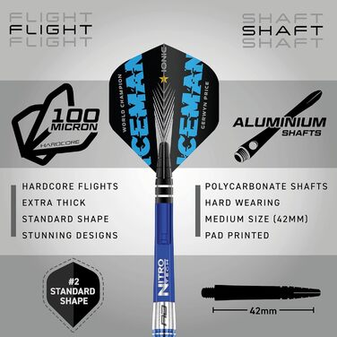 Дротики для дартсу RED DRAGON Gerwyn Price Iceman Originals, вольфрамові, 24 г, з крилами та стрижнями