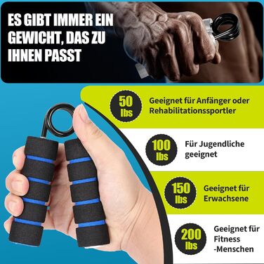 Набір з 4 тренажерів для рук та пальців, алюмінієвий тренажер передпліччя, тренажер для сили хвата, тренажер для м'язів рук, для зміцнення хвата, нарощування м'язів та реабілітації рук (50/100/150/200 lbs)