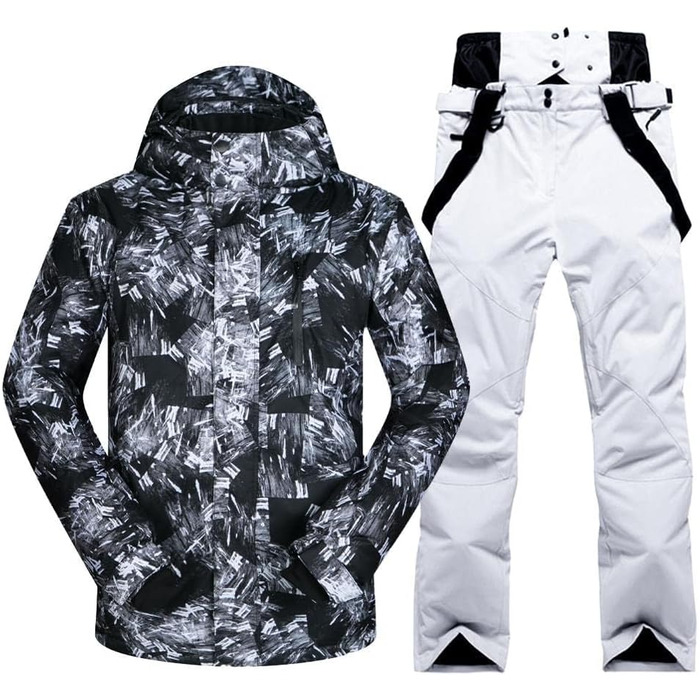 Комплект чоловічого гірськолижного костюма ALSOGO: куртка та штани, теплий, водонепроникний, вітронепроникний, з капюшоном, для сноуборду та гірськолижного спорту, білий, розмір L