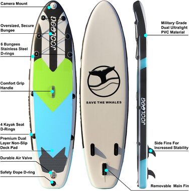 Надувний SUP-борд JOOLOOG Stand Up Paddle Board з сидінням для каяка, 320x81x15 см, чорно-синій
