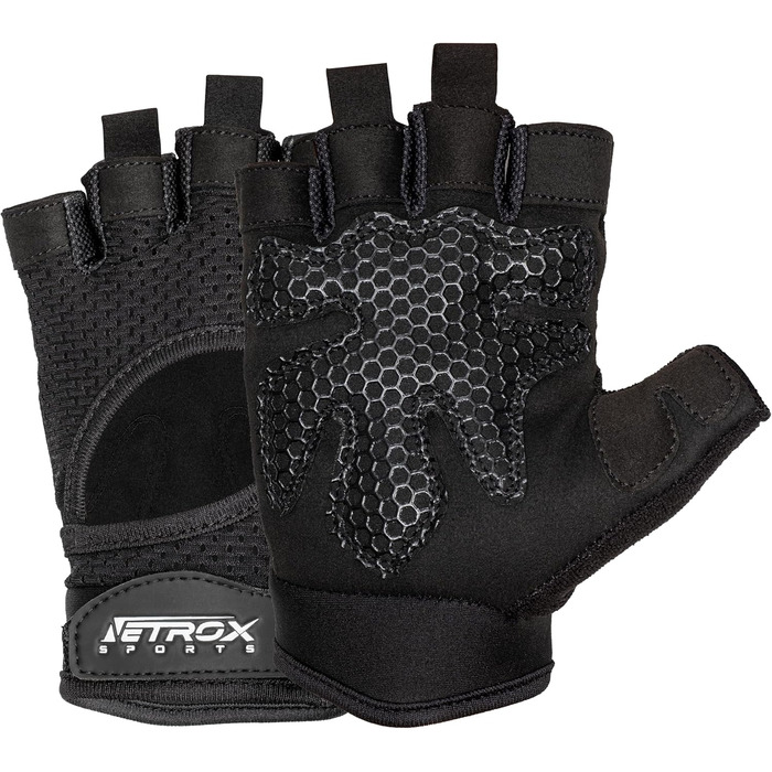 Спортивні рукавички NetroxSports з додатковим зчепленням - для тренувань, їзди на велосипеді, фітнесу - чорні, розмір L