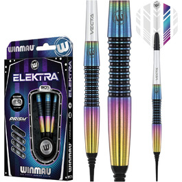 Дротики для дартсу WINMAU Elektra 18 г вольфрамові Softip, професійний набір з оперенням та стрижнями