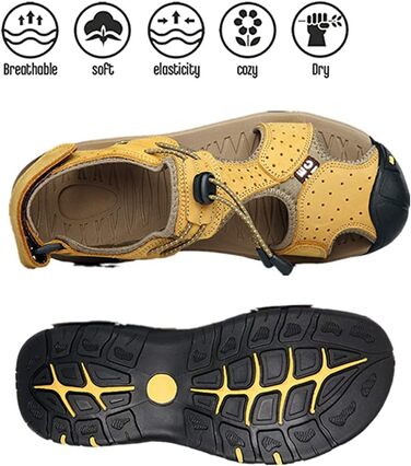 Чоловічі сандалі Asifn для хайкінгу, шкіра, водонепроникні, закритий носок, коричневі, розмір 47/48 EU