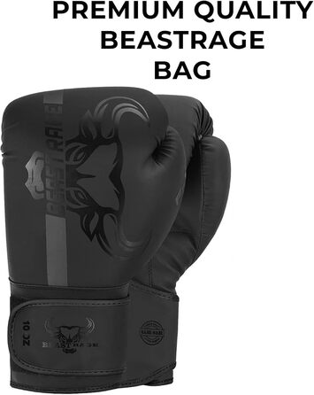 Боксерські рукавиці BEAST RAGE для боксу, кікбоксингу та муай-тай. Чоловічі та жіночі, 8/10/12/14/16 oz, чорні. Рукавиці для спарингів та боксерського мішка.