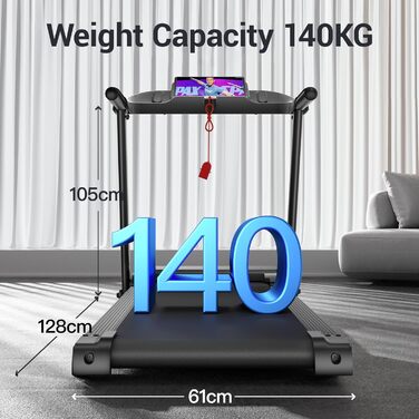 Біговий тренажер UMAY для дому, складаний, 14 км/год, 3.0PS/2200W з монітором пульсу, APP та динаміками, 12 програм тренувань, максимальне навантаження 136 кг